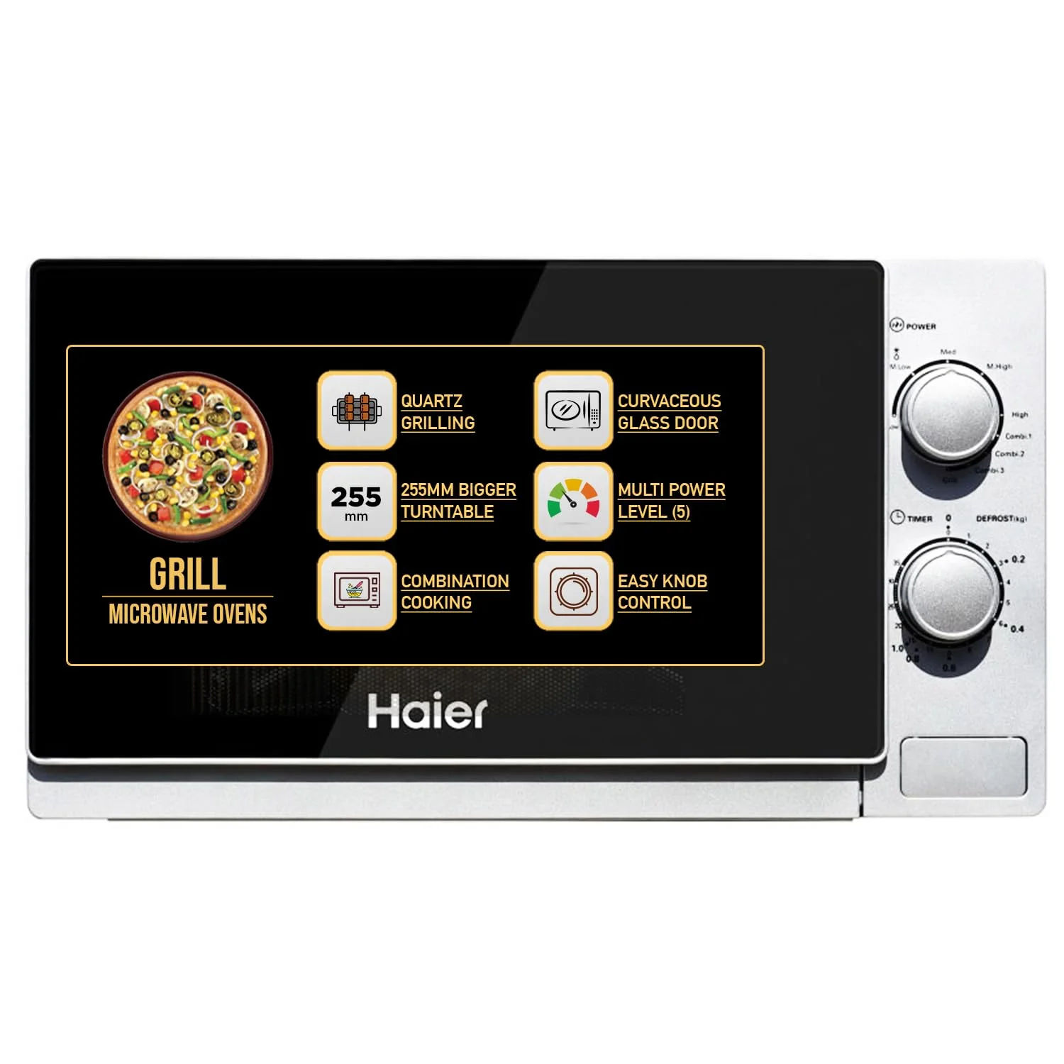 Haier 20L Grill Microwave Oven – Quartz Heater, Steam Clean, Combination Cooking (Black)