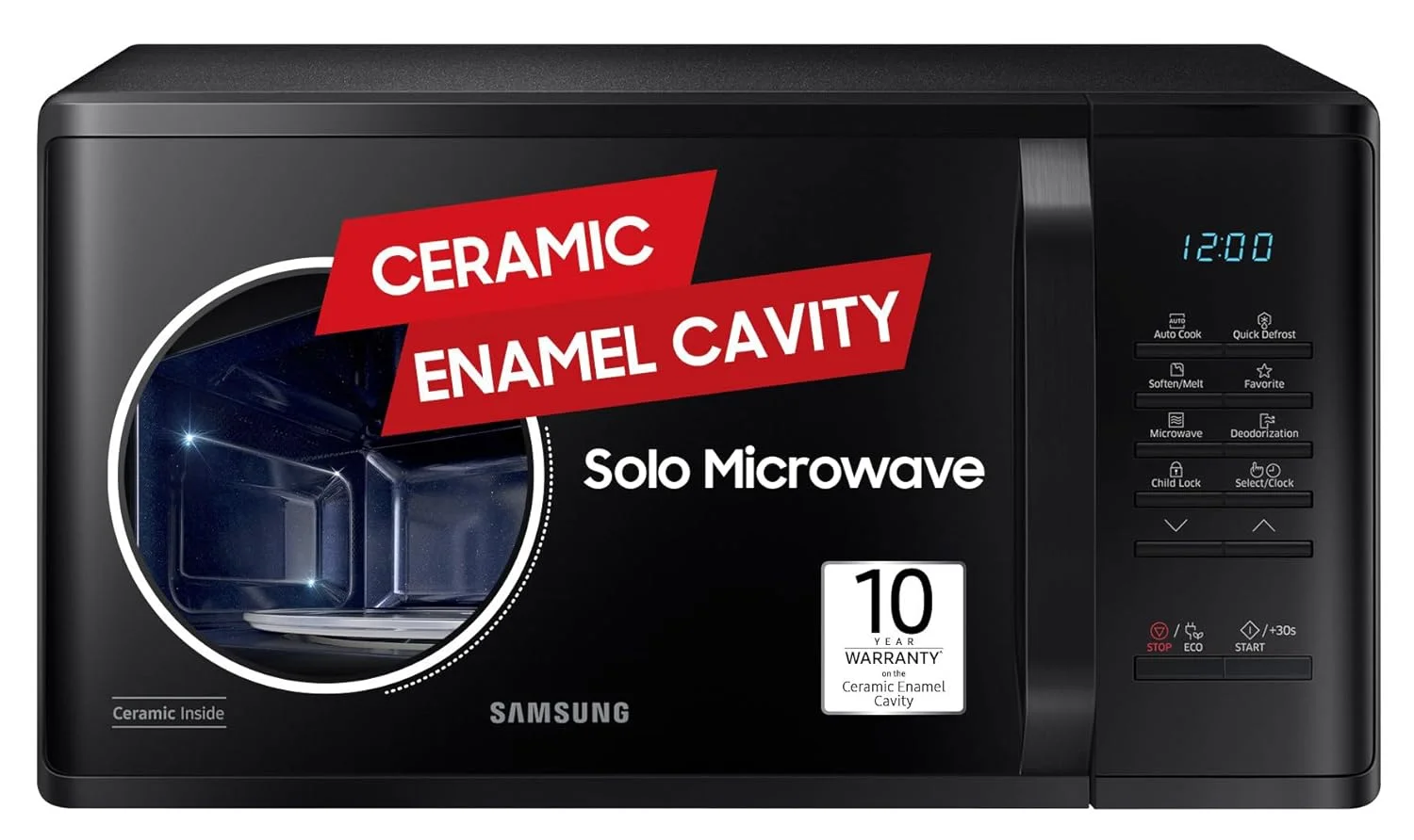 Samsung 23L Solo Microwave Oven – Auto Cook, Child Lock, Ceramic Cavity (Black)